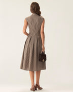 Brown Plaid Button Pleated Midi Dress 4