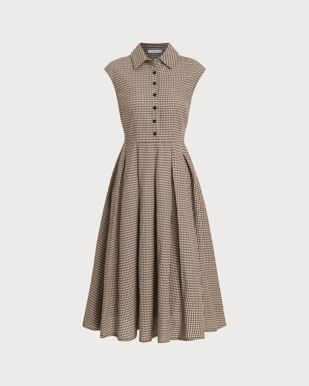 Brown Plaid Button Pleated Midi Dress 5