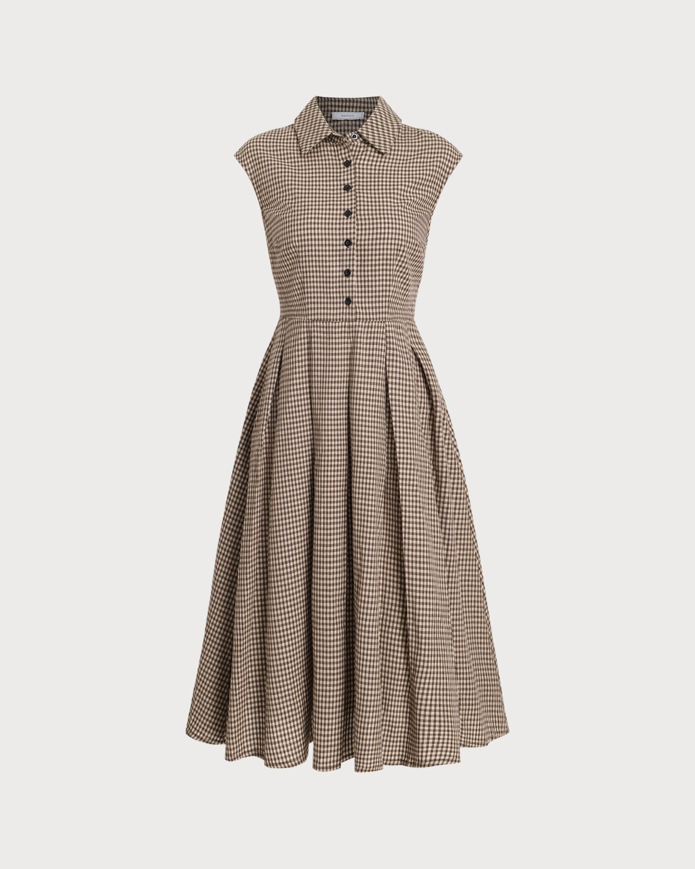 Brown Plaid Button Pleated Midi Dress 5
