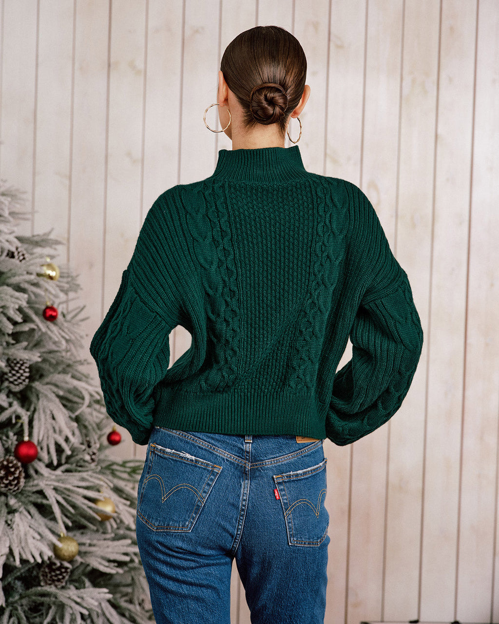 Green Mock Neck Lantern Sleeve Sweater 3