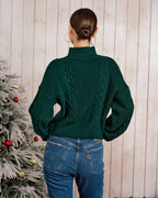Green Mock Neck Lantern Sleeve Sweater 3