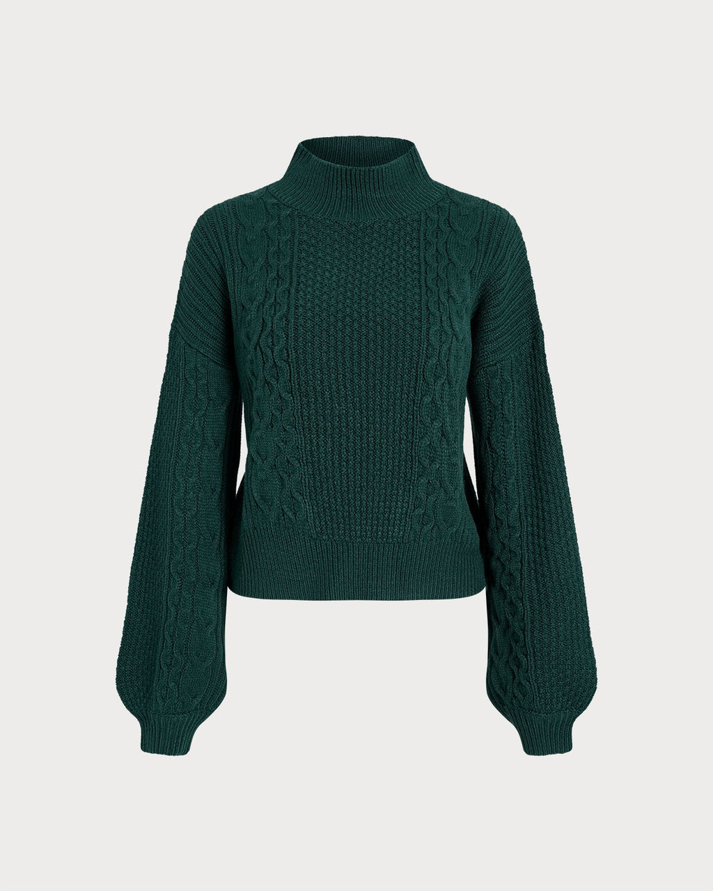 Green Mock Neck Lantern Sleeve Sweater 5