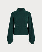 Green Mock Neck Lantern Sleeve Sweater 5