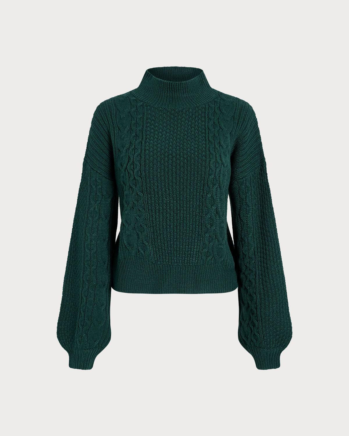 Green Mock Neck Lantern Sleeve Sweater 5