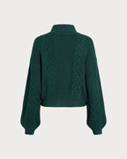 Green Mock Neck Lantern Sleeve Sweater 6