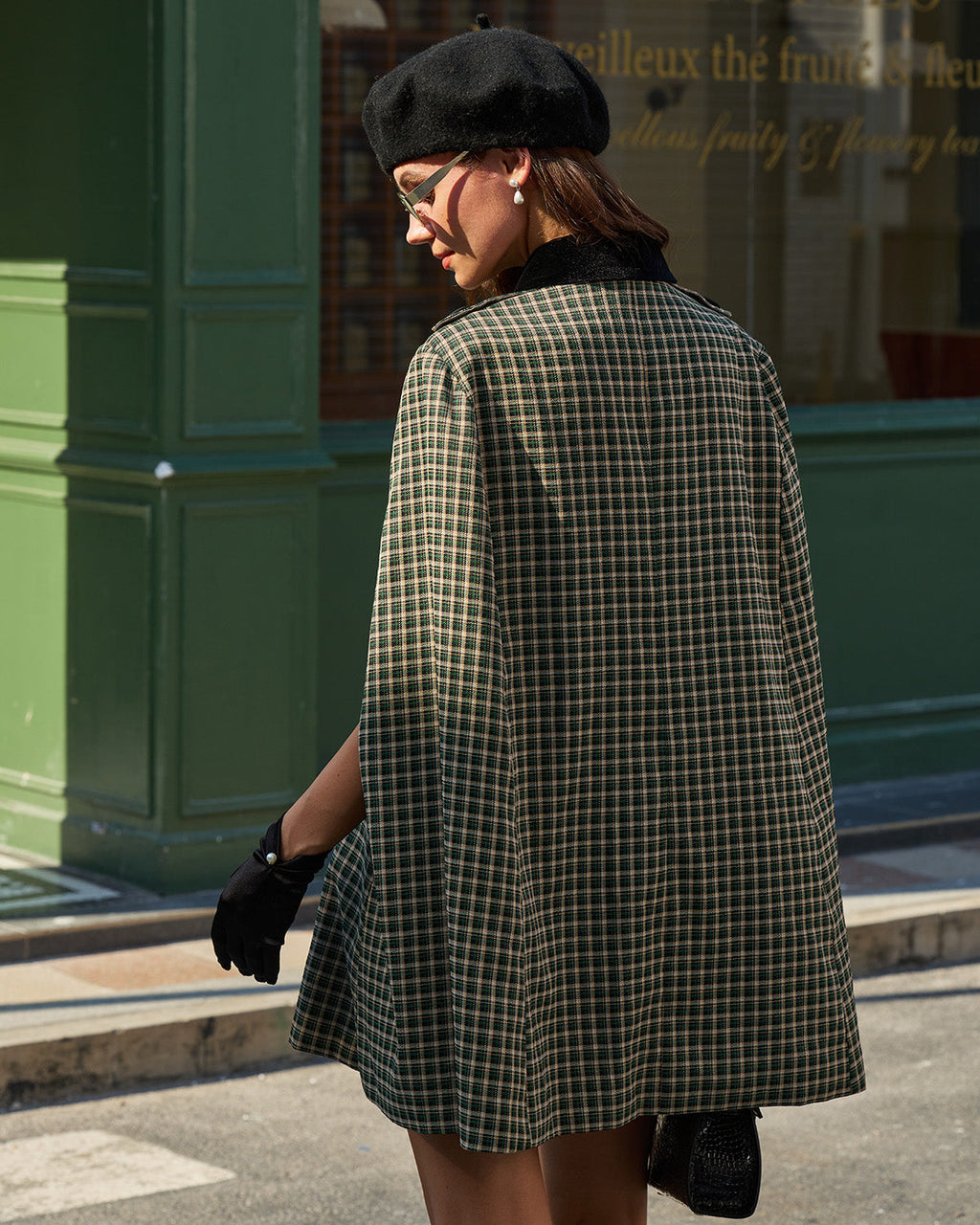 Green Plaid Cape Sleeve Coat 1