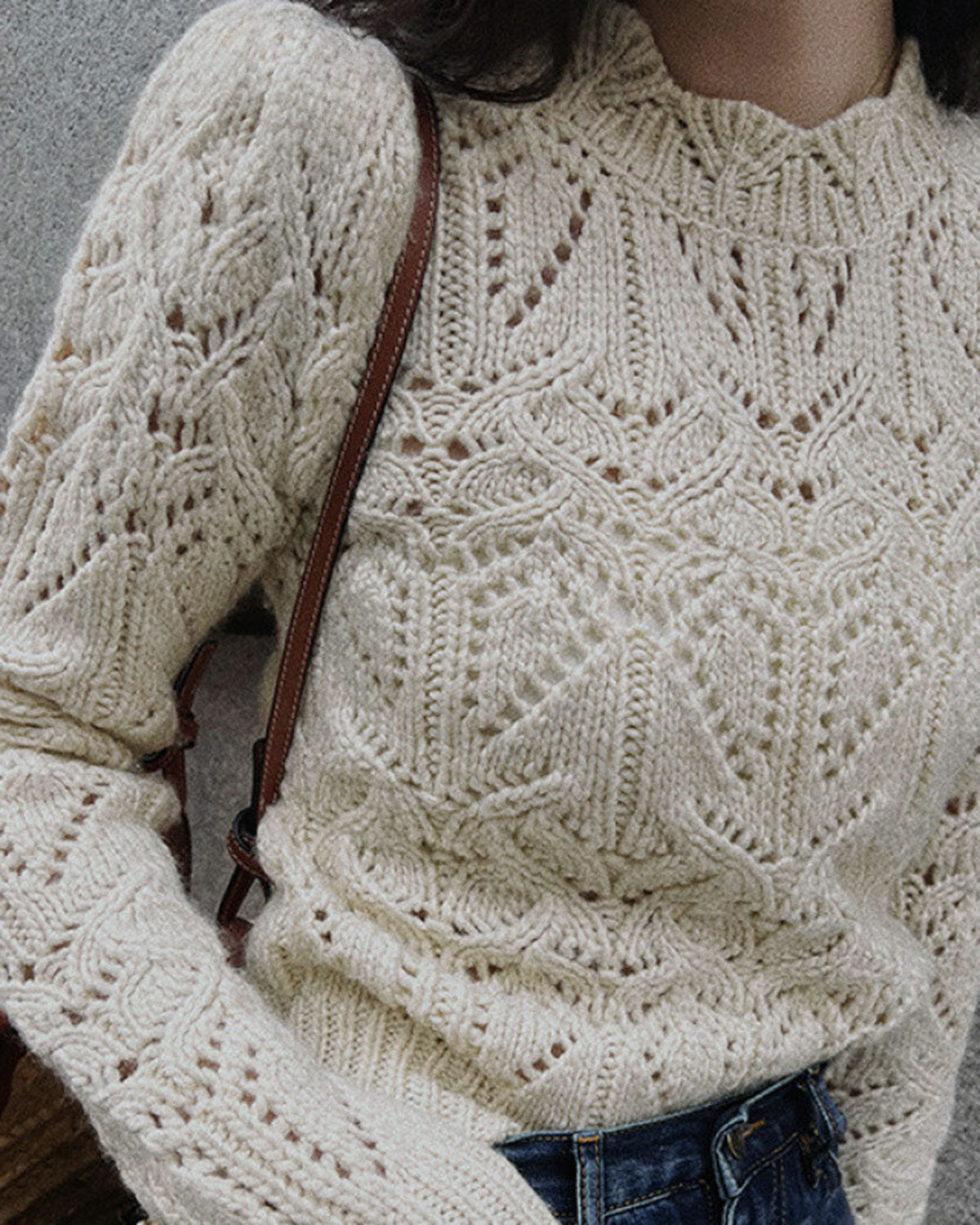 Off White Round Neck Cut Out Sweater 2