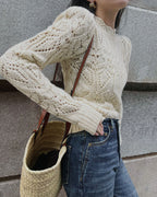 Off White Round Neck Cut Out Sweater 3