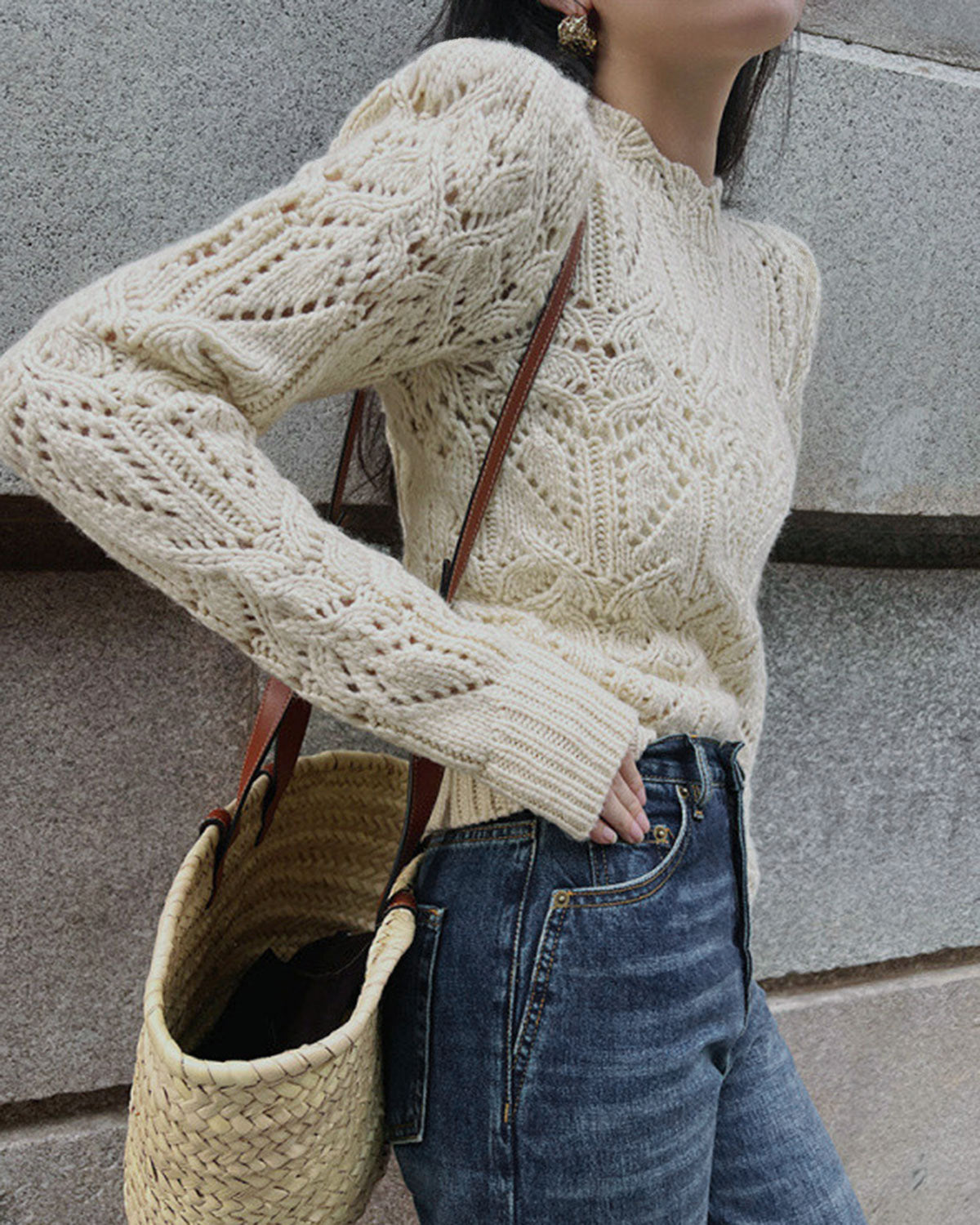 Off White Round Neck Cut Out Sweater 3