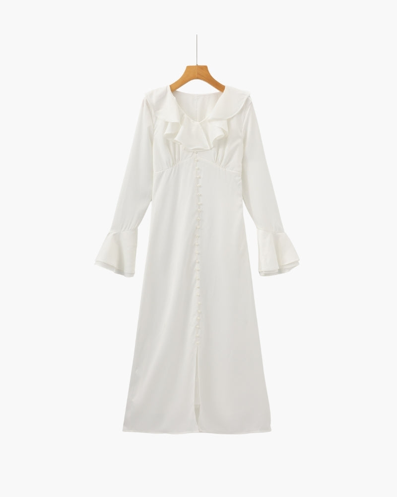 Pearl Button Ruffle Midi Dress 2