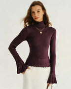 Purple Mock Neck Bell Sleeve Sweater 0