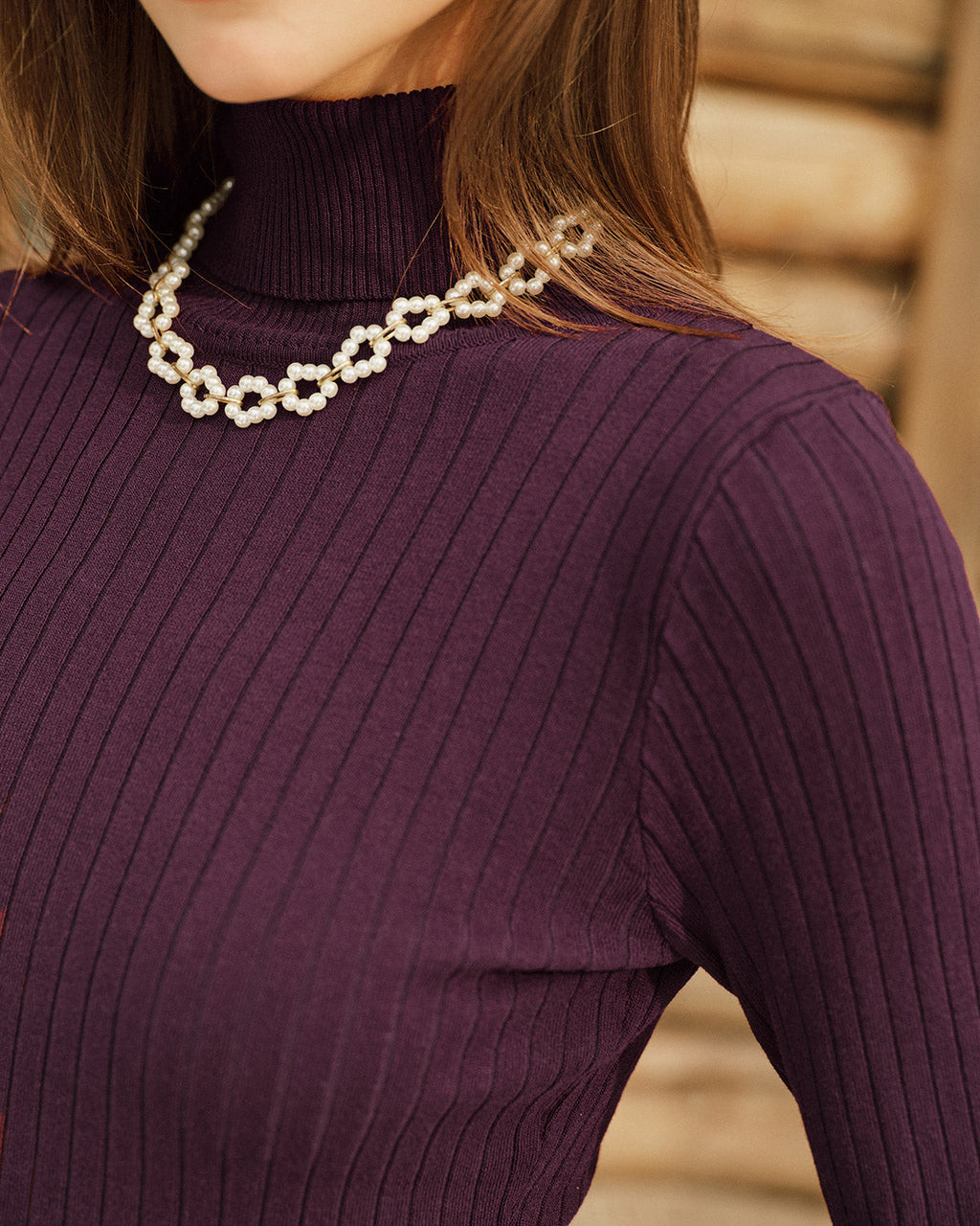 Purple Mock Neck Bell Sleeve Sweater 1