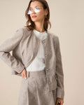 Round Neck Khaki Single-Breasted Jacket 0