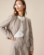 Round Neck Khaki Single-Breasted Jacket 0