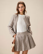Round Neck Khaki Single-Breasted Jacket 2