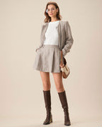 Round Neck Khaki Single-Breasted Jacket 3