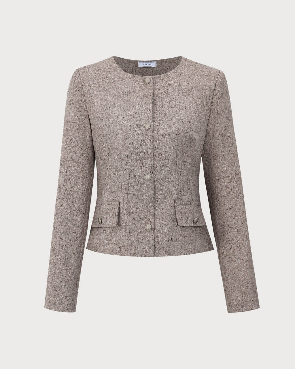 Round Neck Khaki Single-Breasted Jacket 5
