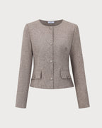 Round Neck Khaki Single-Breasted Jacket 5