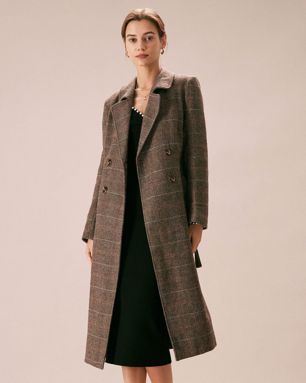 The Coffee Lapel Belted Double Breasted Coat 0