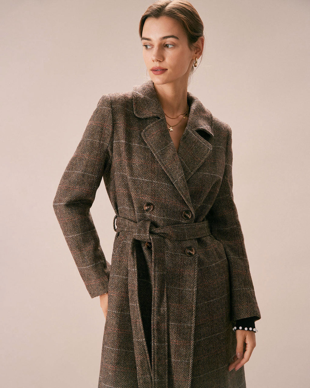 The Coffee Lapel Belted Double Breasted Coat 2