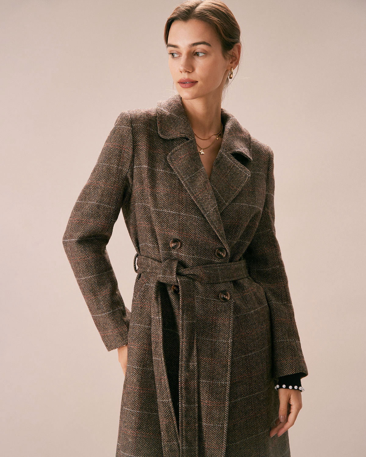 The Coffee Lapel Belted Double Breasted Coat 2