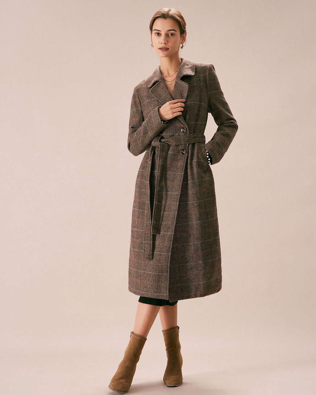 The Coffee Lapel Belted Double Breasted Coat 3