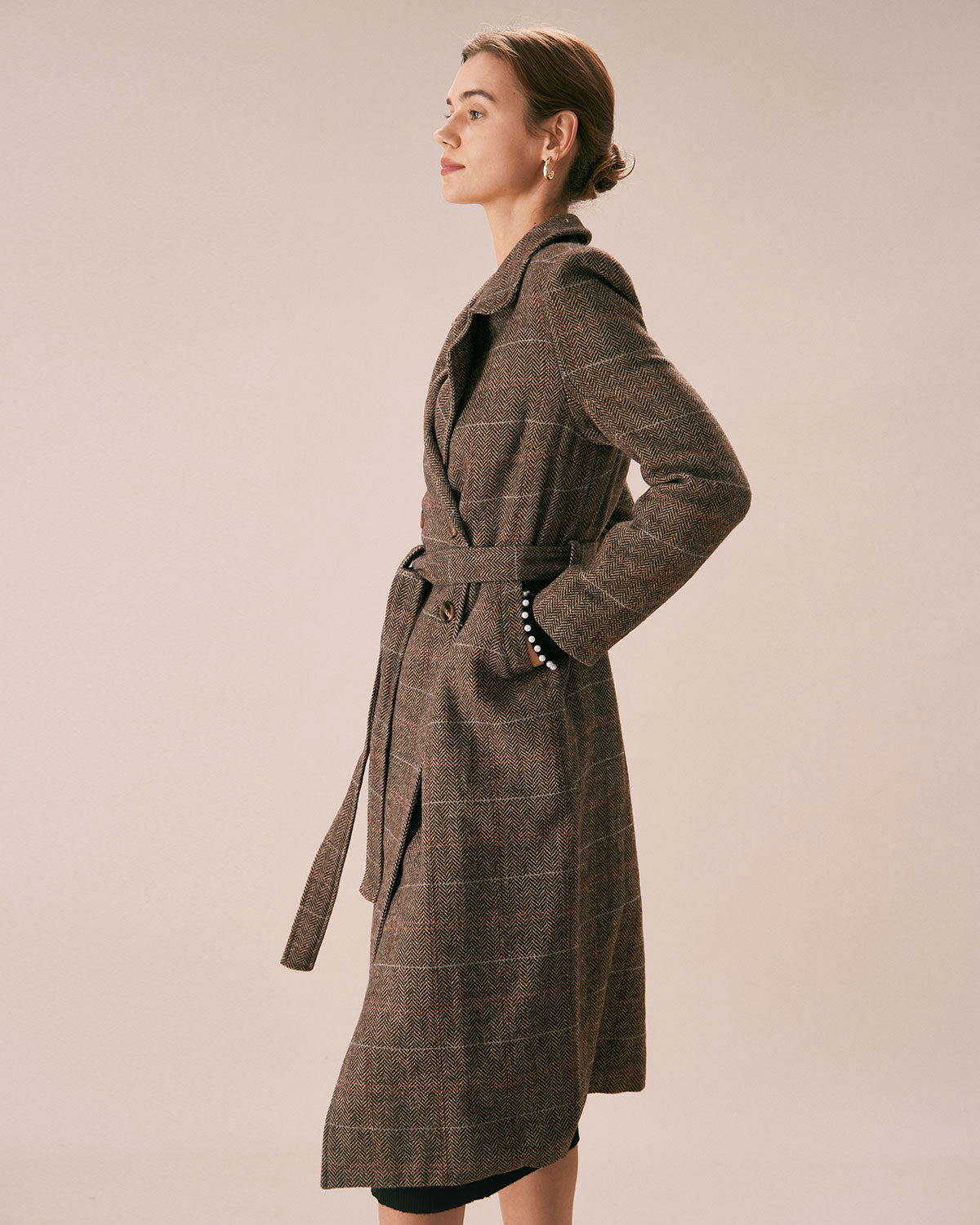 The Coffee Lapel Belted Double Breasted Coat 4