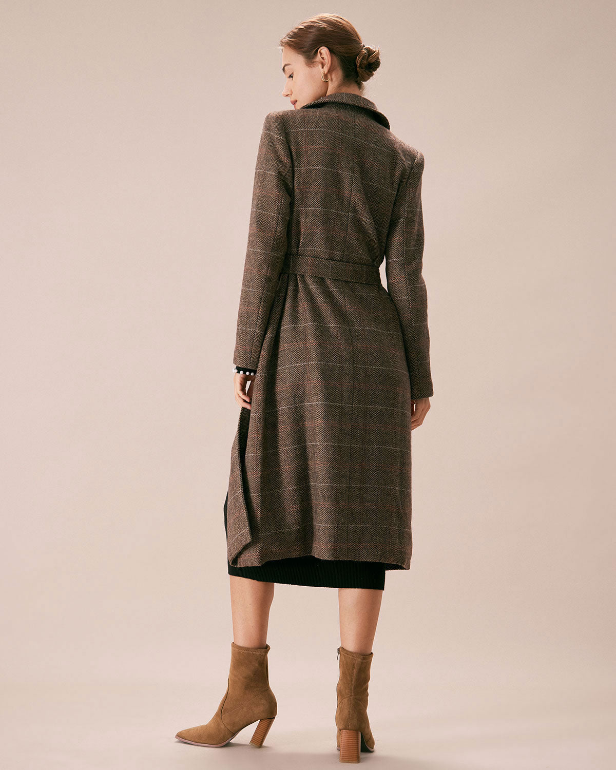 The Coffee Lapel Belted Double Breasted Coat 5