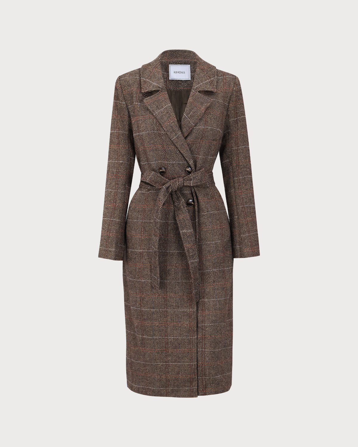 The Coffee Lapel Belted Double Breasted Coat 6