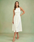 White Button Tie Tunic Midi Dress 0