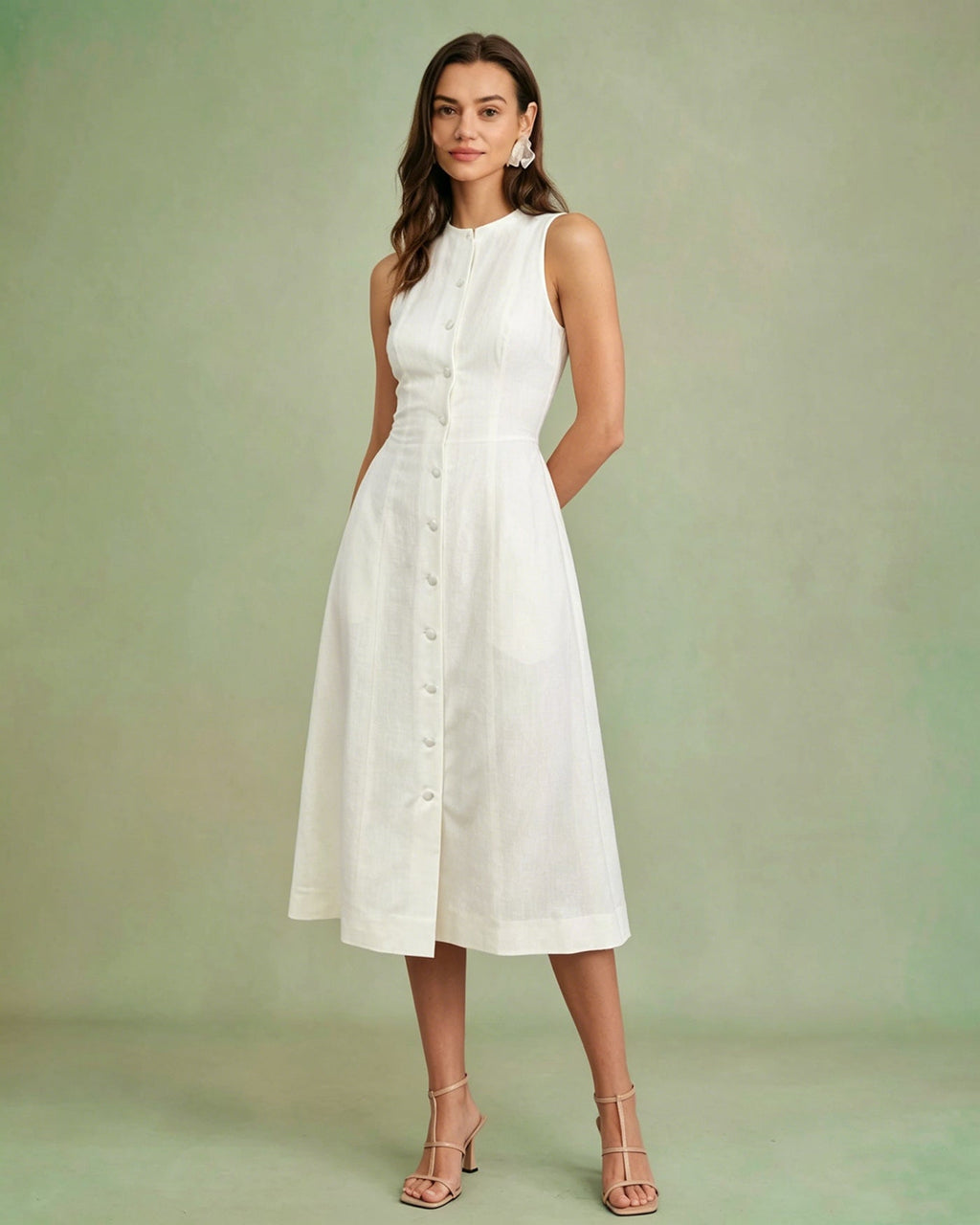 White Button Tie Tunic Midi Dress 1