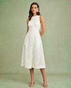 White Button Tie Tunic Midi Dress 1