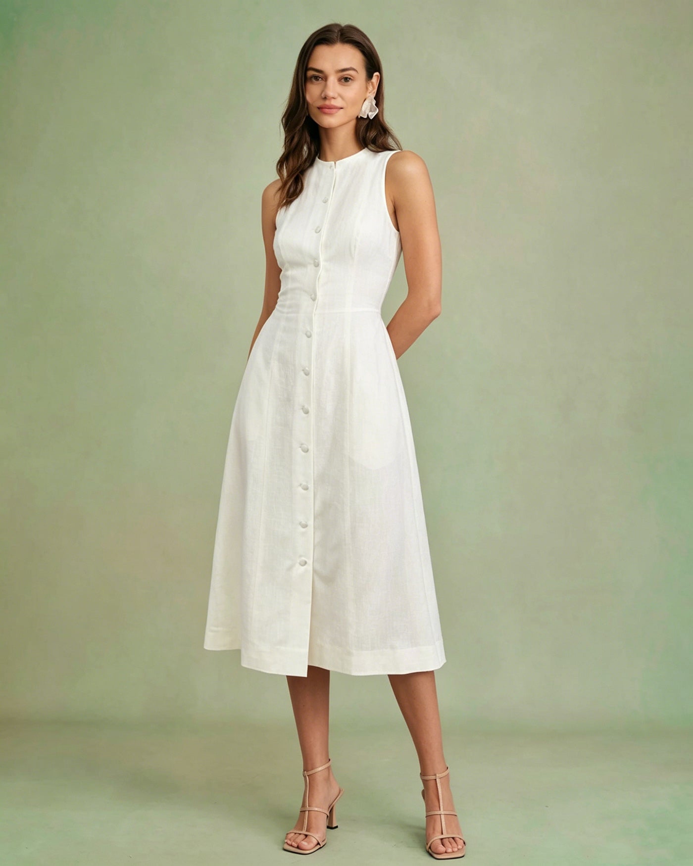 White Button Tie Tunic Midi Dress 1