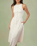 White Button Tie Tunic Midi Dress 2