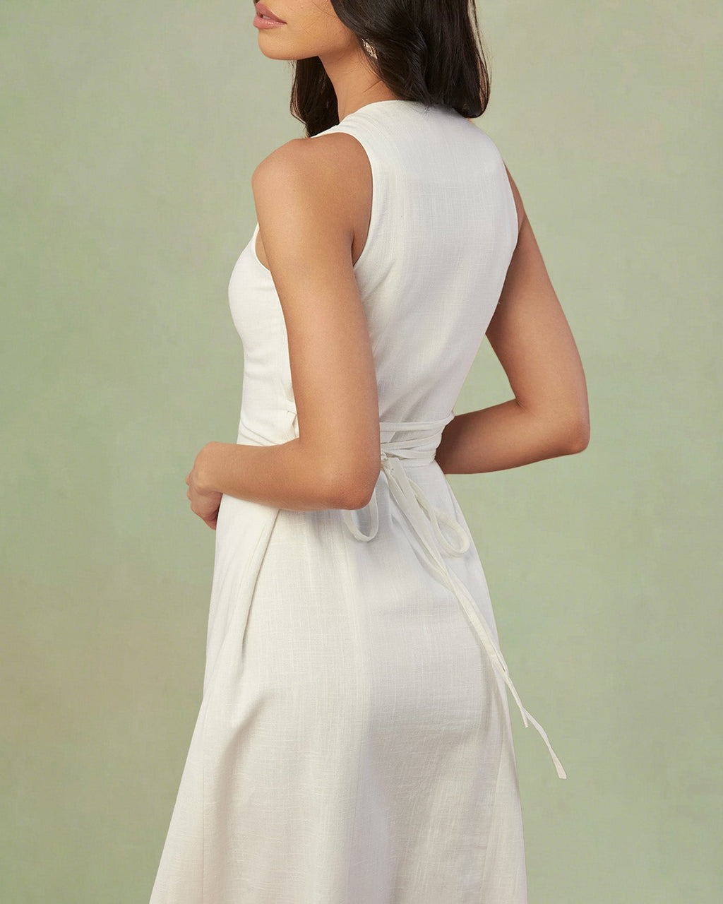 White Button Tie Tunic Midi Dress 3