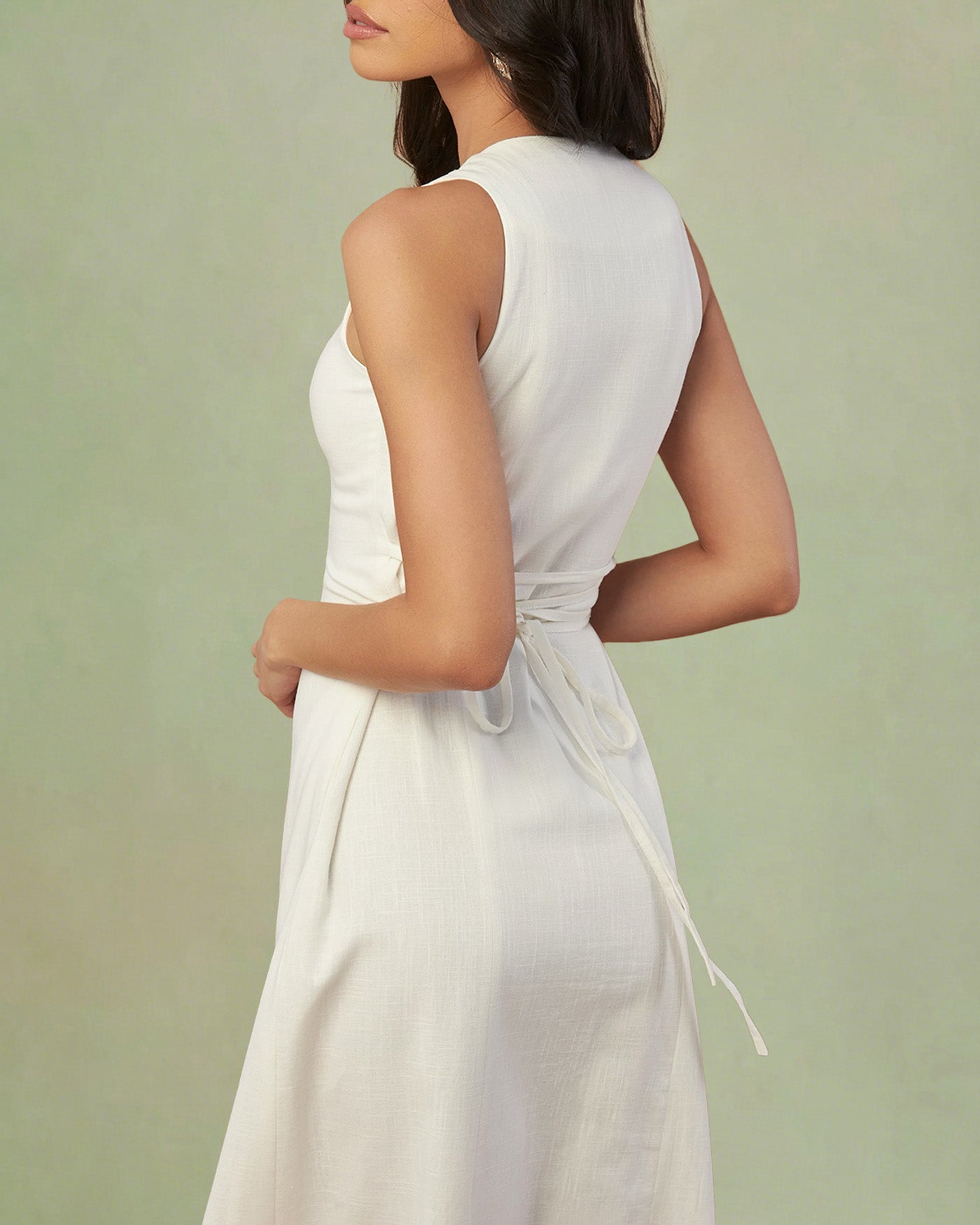 White Button Tie Tunic Midi Dress 3