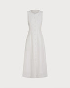 White Button Tie Tunic Midi Dress 4