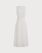 White Button Tie Tunic Midi Dress 5