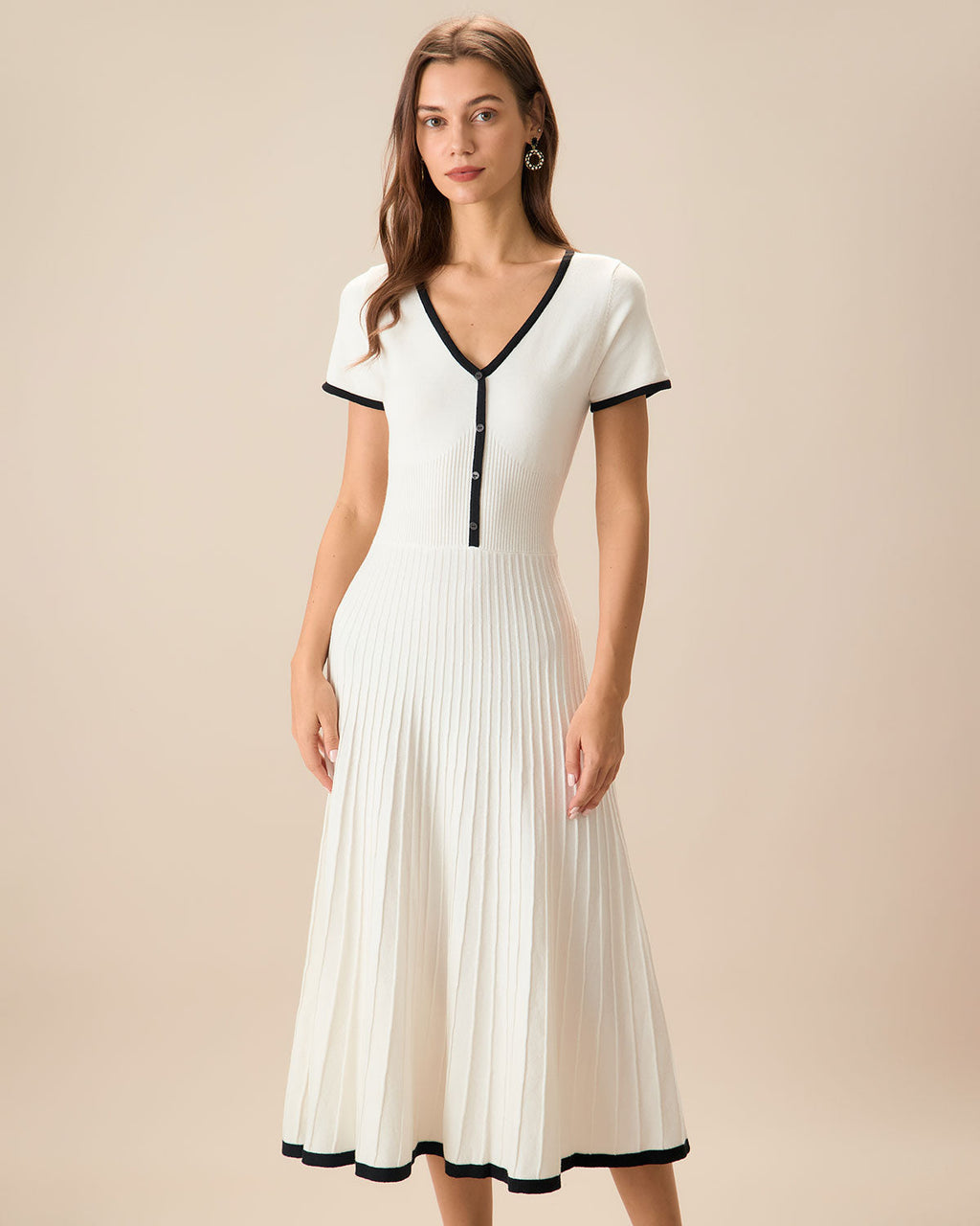 Women's White Contrasting Sweater Midi Dress 0