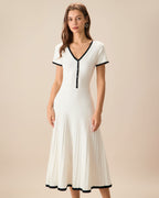 Women's White Contrasting Sweater Midi Dress 0