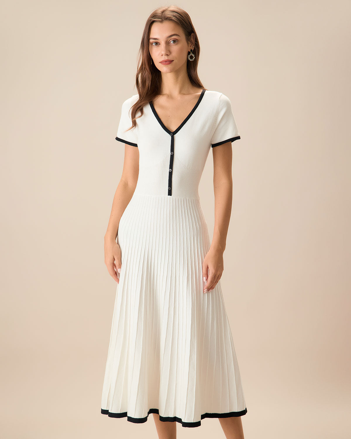 Women's White Contrasting Sweater Midi Dress 0