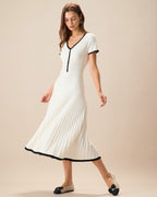 Women's White Contrasting Sweater Midi Dress 2