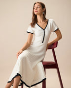 Women's White Contrasting Sweater Midi Dress 3