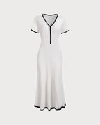 Women's White Contrasting Sweater Midi Dress 5