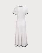 Women's White Contrasting Sweater Midi Dress 6
