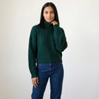 Maglione Verde a Collo Alto con Maniche a Lanterna