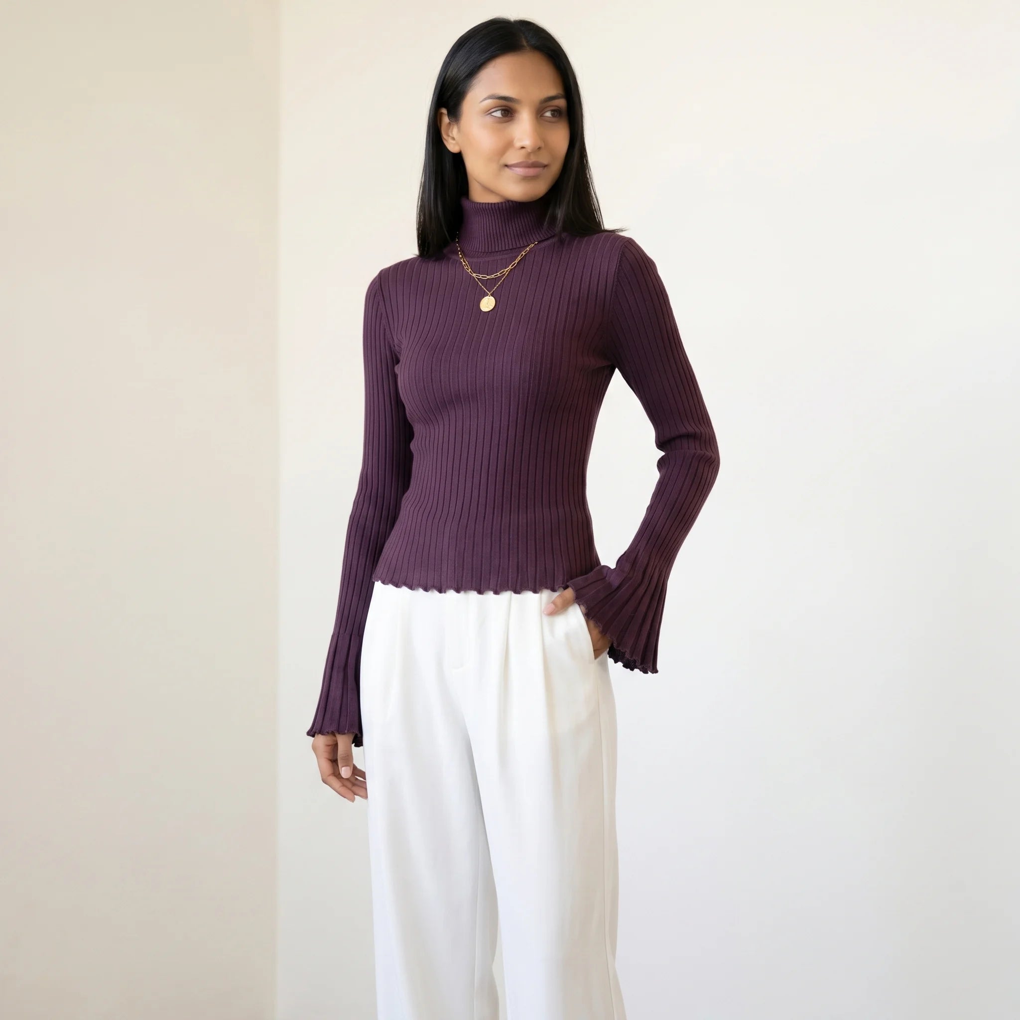 Maglione Dolcevita Slim Fit da Donna a Coste