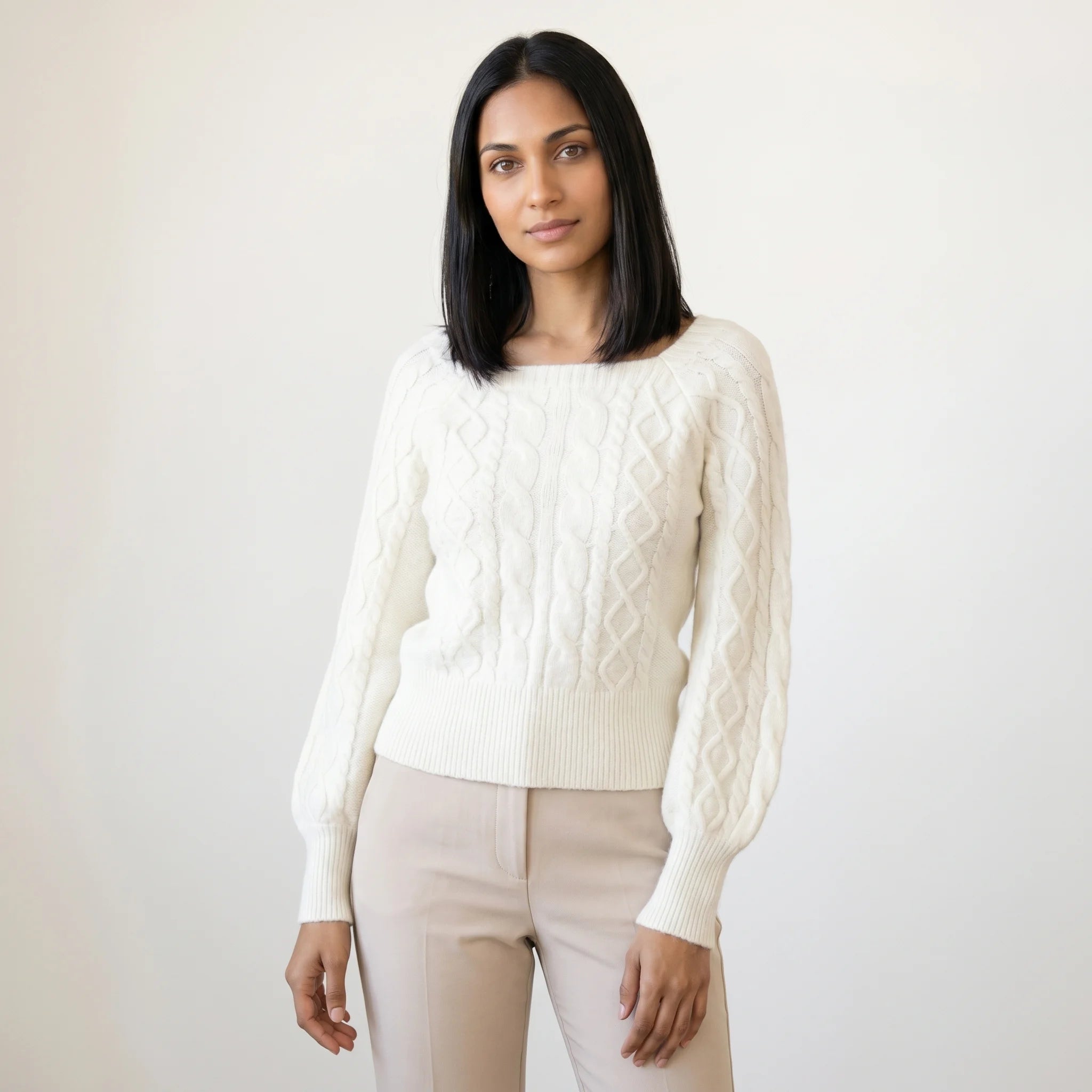 Maglione Donna Girocollo con Lavorazione a Trecce