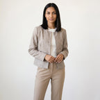 Giacca Donna Khaki con Collo Rotondo Elegante