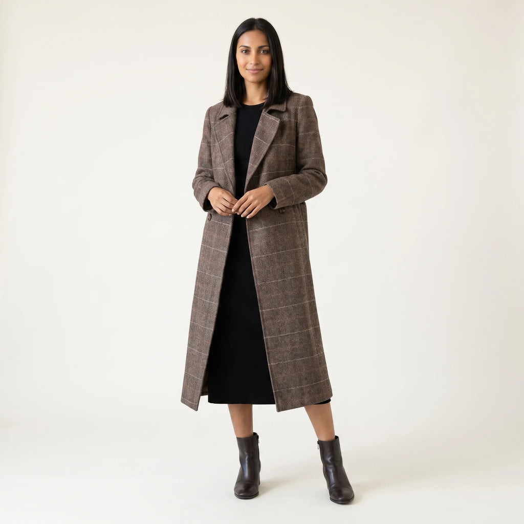 Cappotto Donna Doppiopetto Color Caffè con Cintura